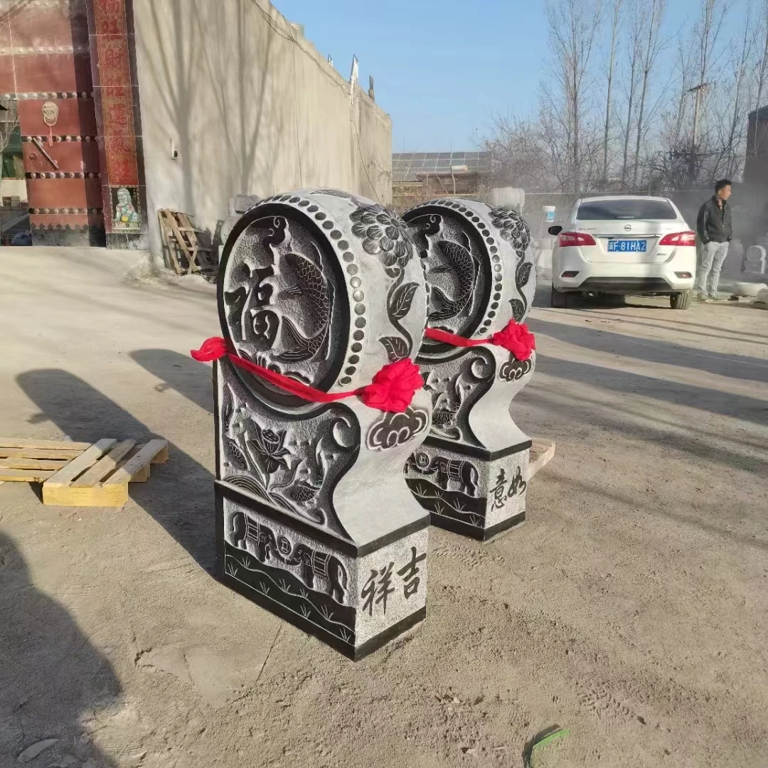 仿古石雕门墩抱鼓石一对石鼓招财青石貔貅庭院家用门口摆件