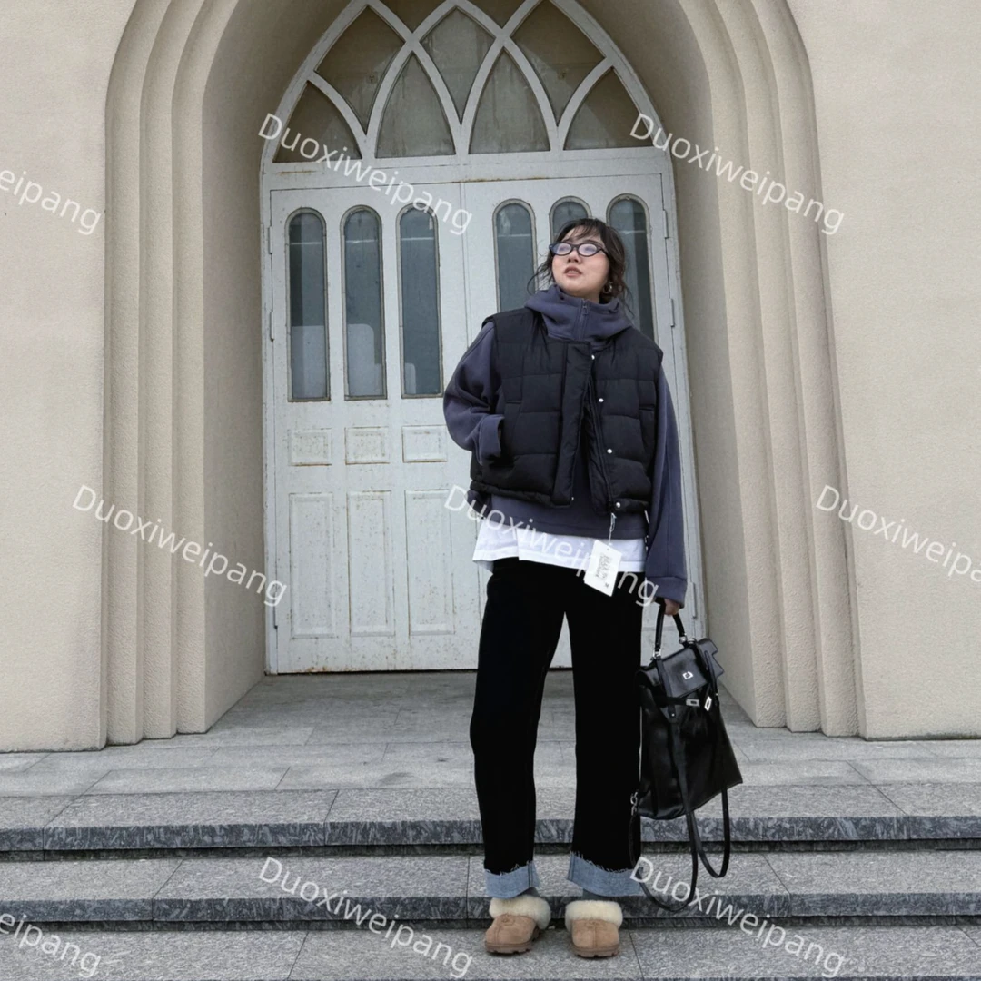 [多囍]定制微胖大码挽边牛仔裤九分小直筒2024冬款薄绒