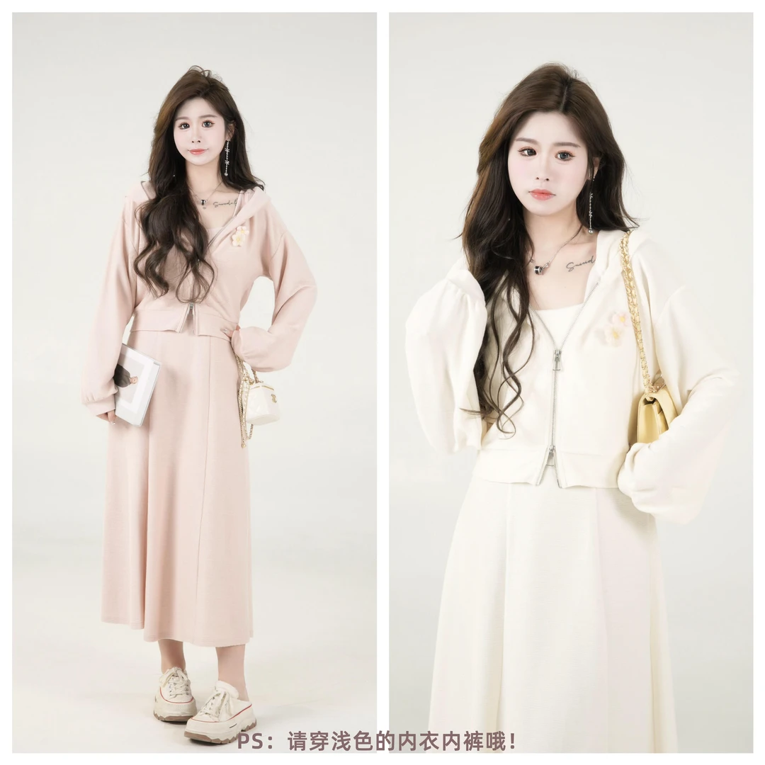 QC李潇洒【慵懒舒芙蕾】微胖大码春软糯连帽卫衣外套鱼尾背心裙