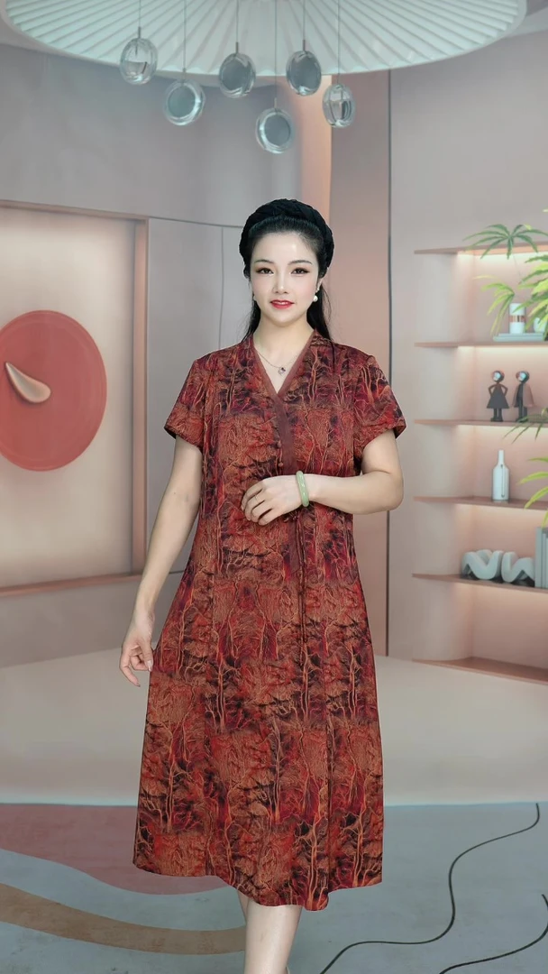 桑丝缎2025爆款中式风上新气质显瘦国风连衣裙012