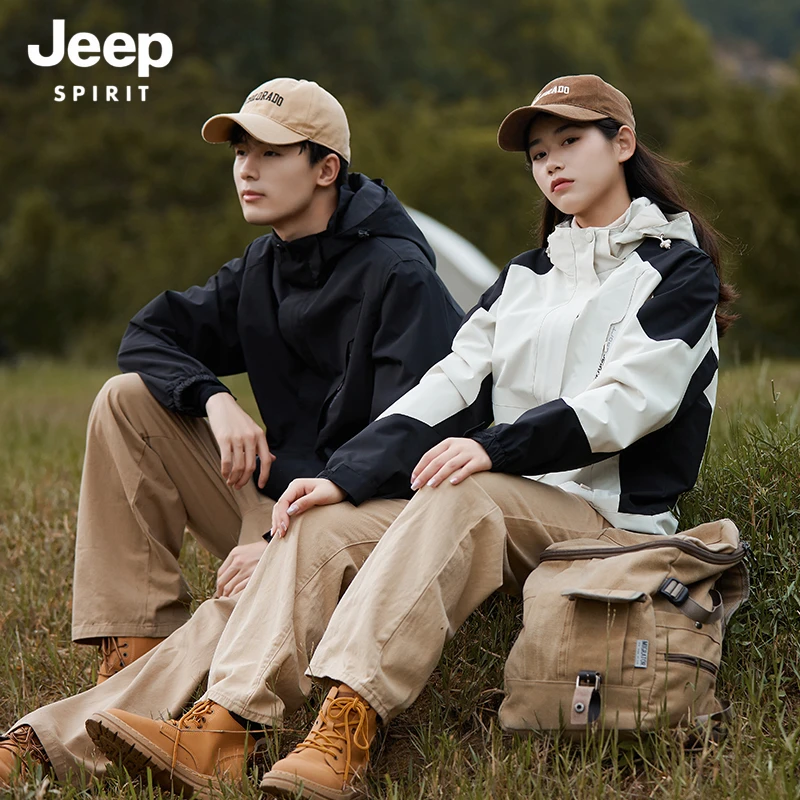 JEEPSPIRIT吉普运动三合一冲锋衣防风防水秋冬款情侣抓绒内胆连帽