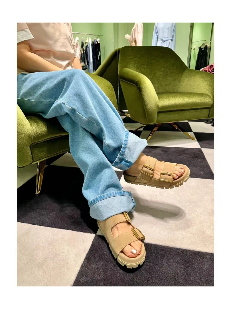 MANIKA GUAN2025夏季爆款金属装饰一字拖鞋老钱舒适凉鞋MK2018299