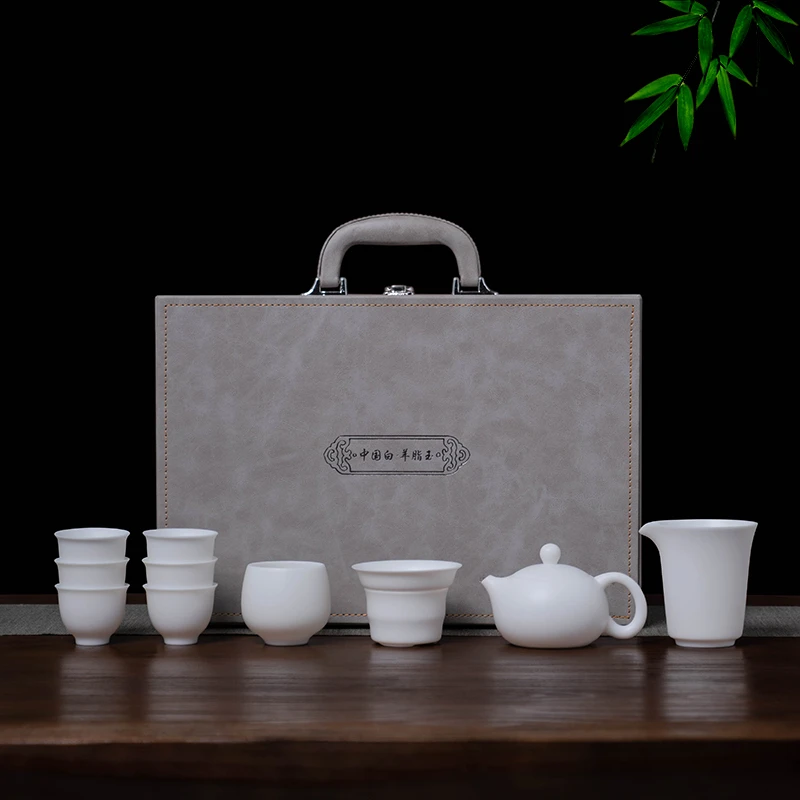 瓷先生三万泥料素烧羊脂玉瓷白瓷手工茶具送礼陶瓷茶具套组礼盒装
