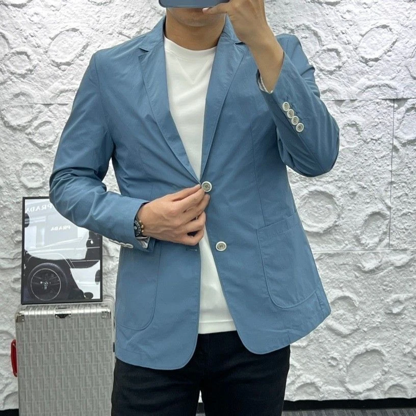 轻熟风纯色简约轻薄西服外套春秋款商务休闲高端男装西服外套男士