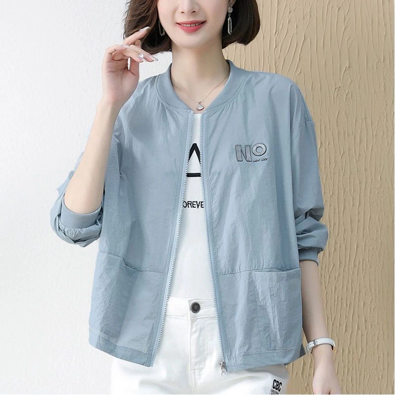 防晒衣女2023新款夏季薄款棒球服外套中年妈妈短款休闲开衫防晒服