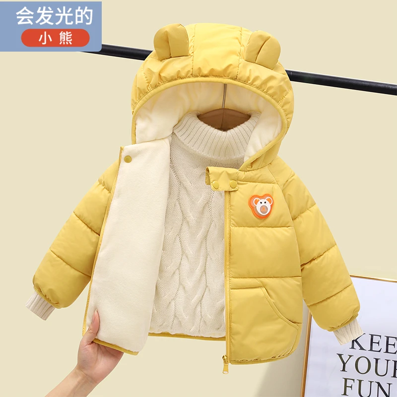 宝宝冬装外套加绒加厚儿童棉服洋气冬款棉袄男童女童发光可爱棉衣