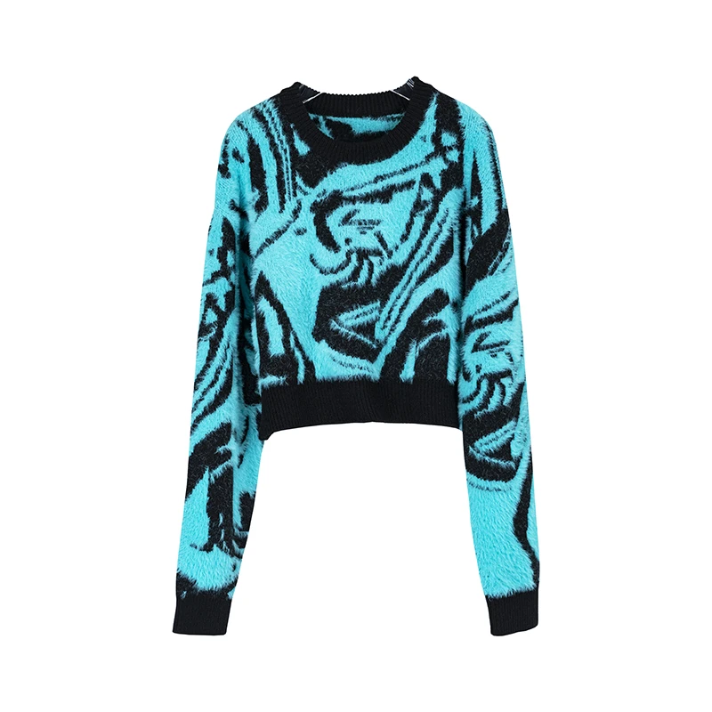 新款宽松长袖保暖时尚休闲潮流双面肌理提花毛衣A89