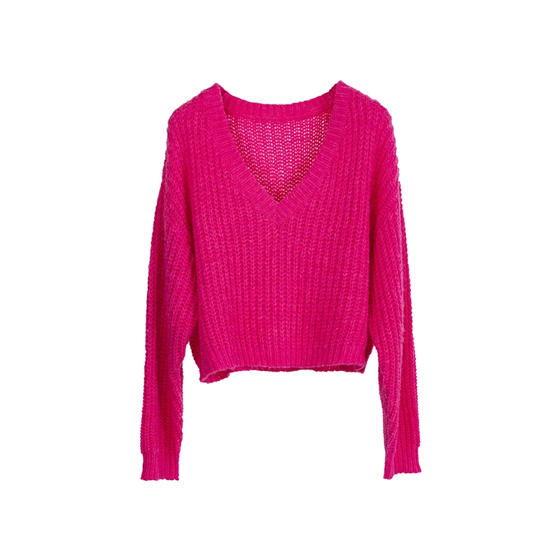秋季V领针织时尚针织衫套头轻奢简约宽松百搭长袖上衣A16