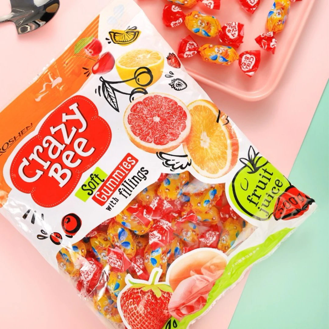 俄罗斯进口小蜜蜂水果爆浆软糖500克/袋