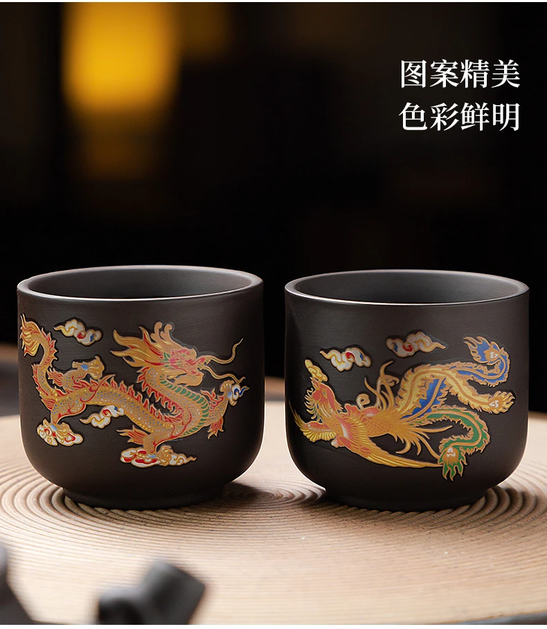 蓬莱紫砂遇热变色龙凤紫砂石瓢凤鸣壶单个泡茶壶紫砂功夫茶具茶杯