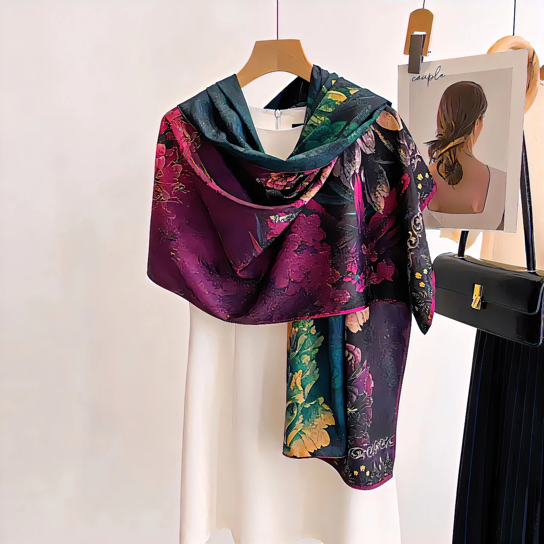 346 【紫玉牡丹】提花 苏萝 镂空 双面花色 香韵纱70*180长巾