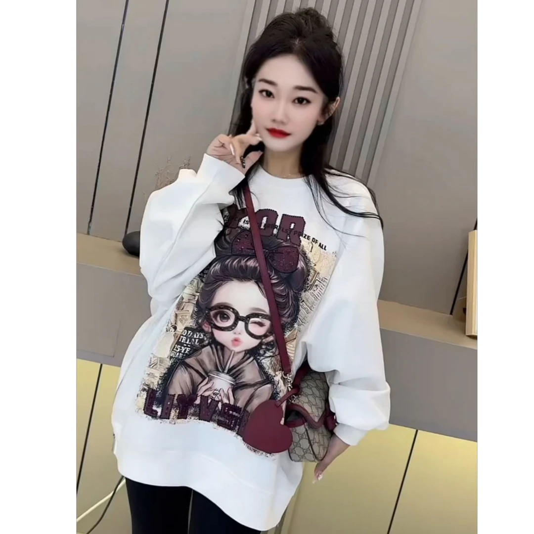 卫衣长袖时尚休闲黑色加绒印花圆领重工长袖时尚休闲黑白加绒印花