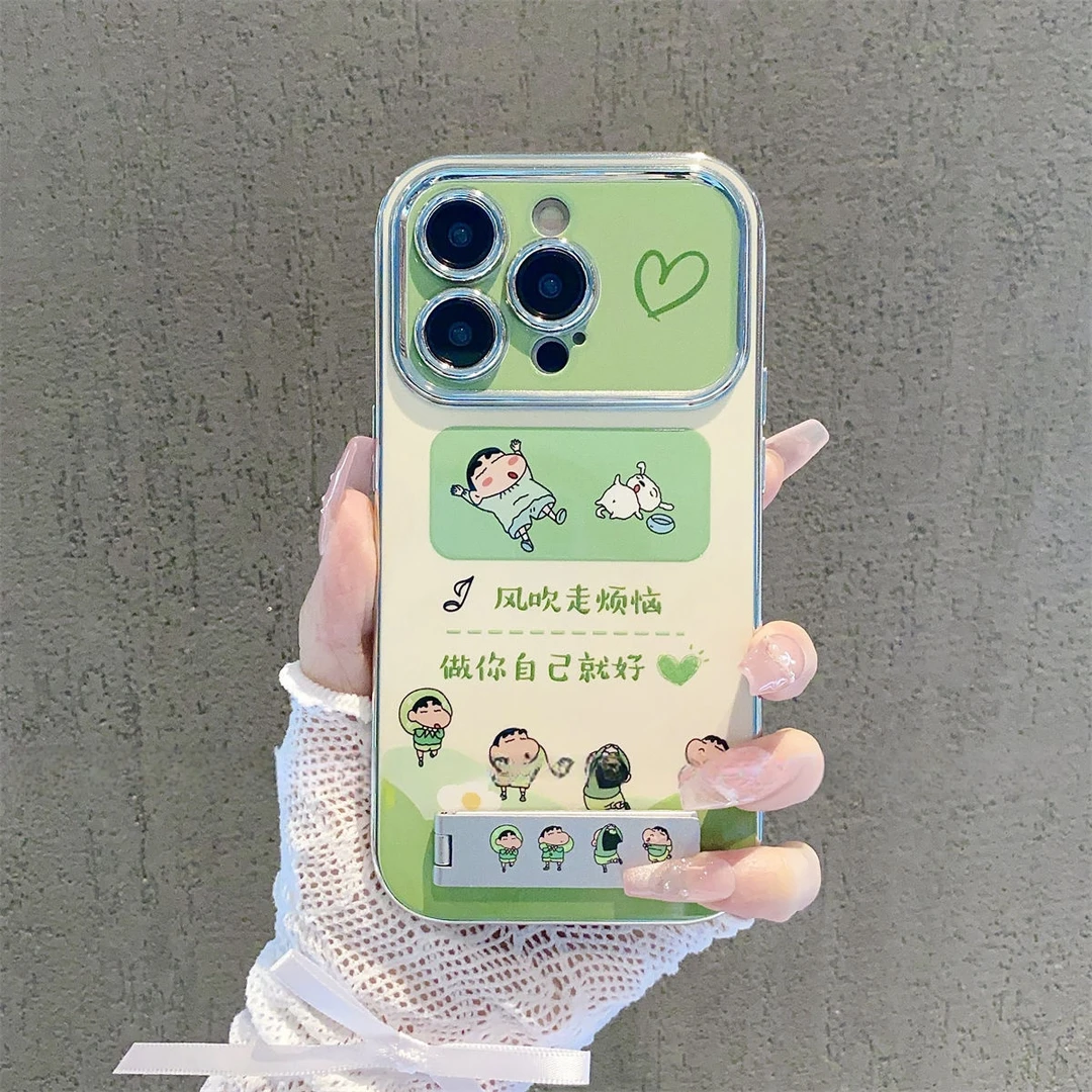 吹走烦恼小新苹果14手机壳iPhone15支架13promax全包11防摔12软壳