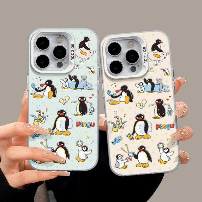 卡通玩耍企鹅适用华为oppo荣耀vivo小米苹果13手机壳14镭射15硬11