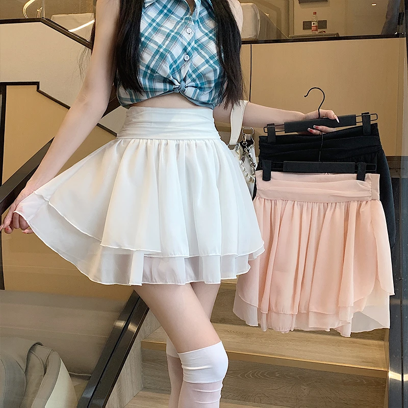 高级感蓬蓬仙女裙女2023夏季新款高腰a字雪纺荷叶边公主短裙显瘦
