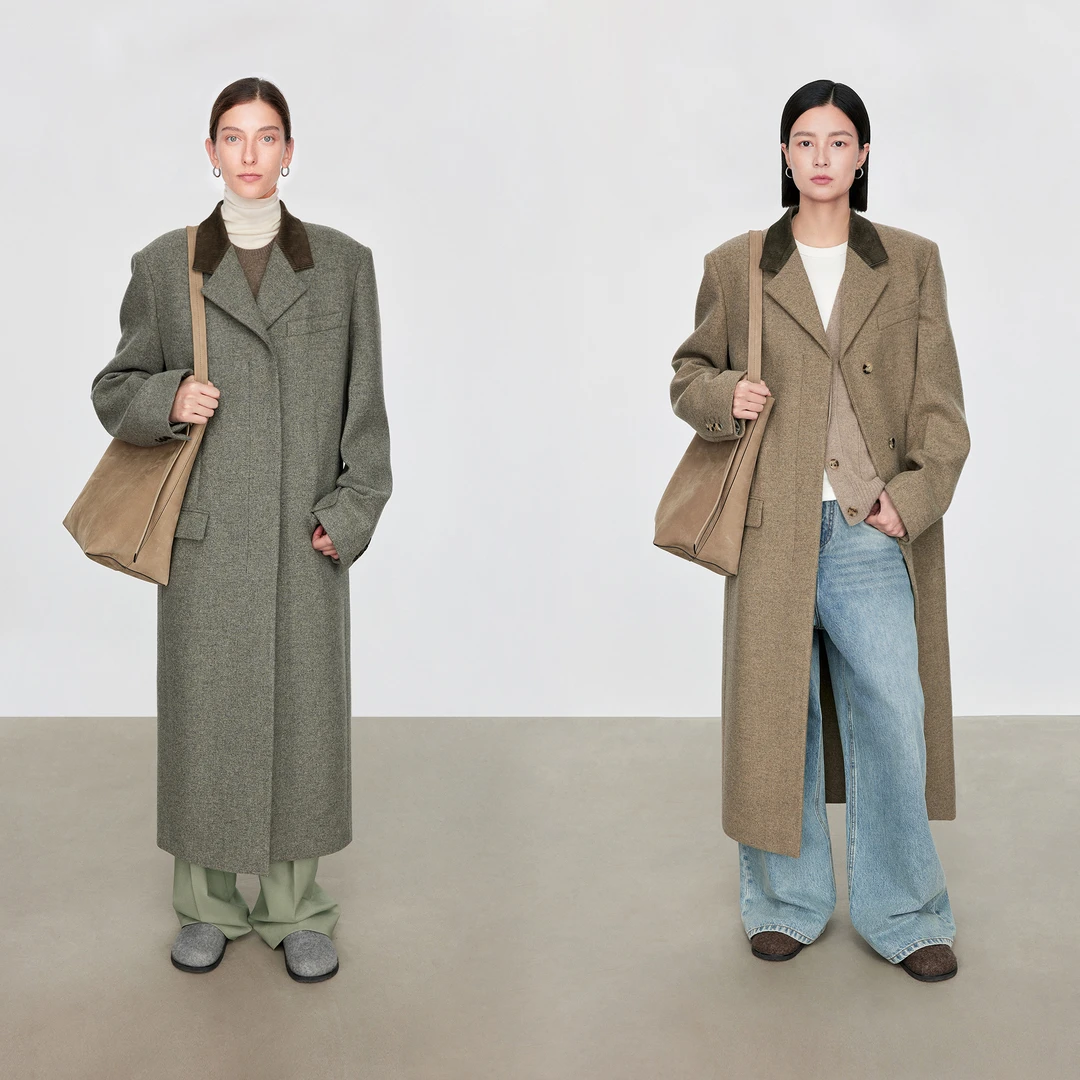 JOC专柜超细羊毛呢+复古灯芯绒小领结构感超长后叠衩西装大衣