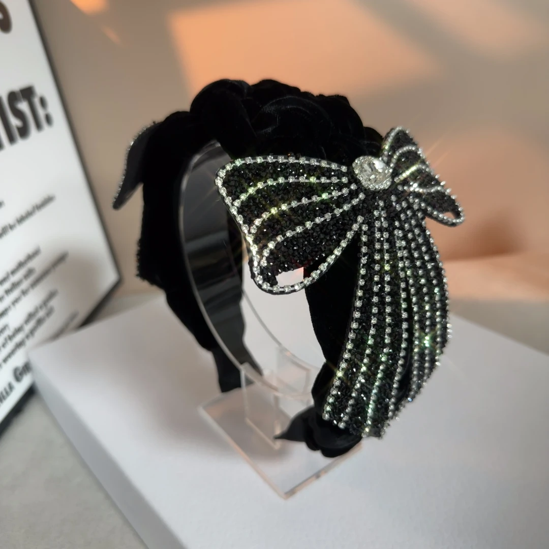 【双结】宽边韩国绒满钻蝴蝶结减龄洋气发箍