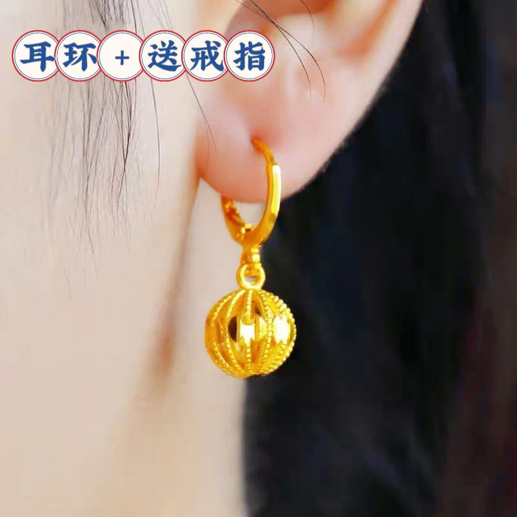 合金耳饰 精美气质 金色耳环女时尚百搭玲珑球圈圈耳饰不掉色耳扣