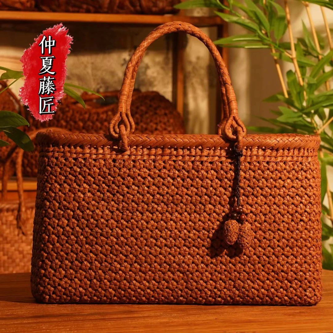 仲夏藤匠【松间山下】外销非遗葡萄藤编织民族风国风女士手提包袋箱
