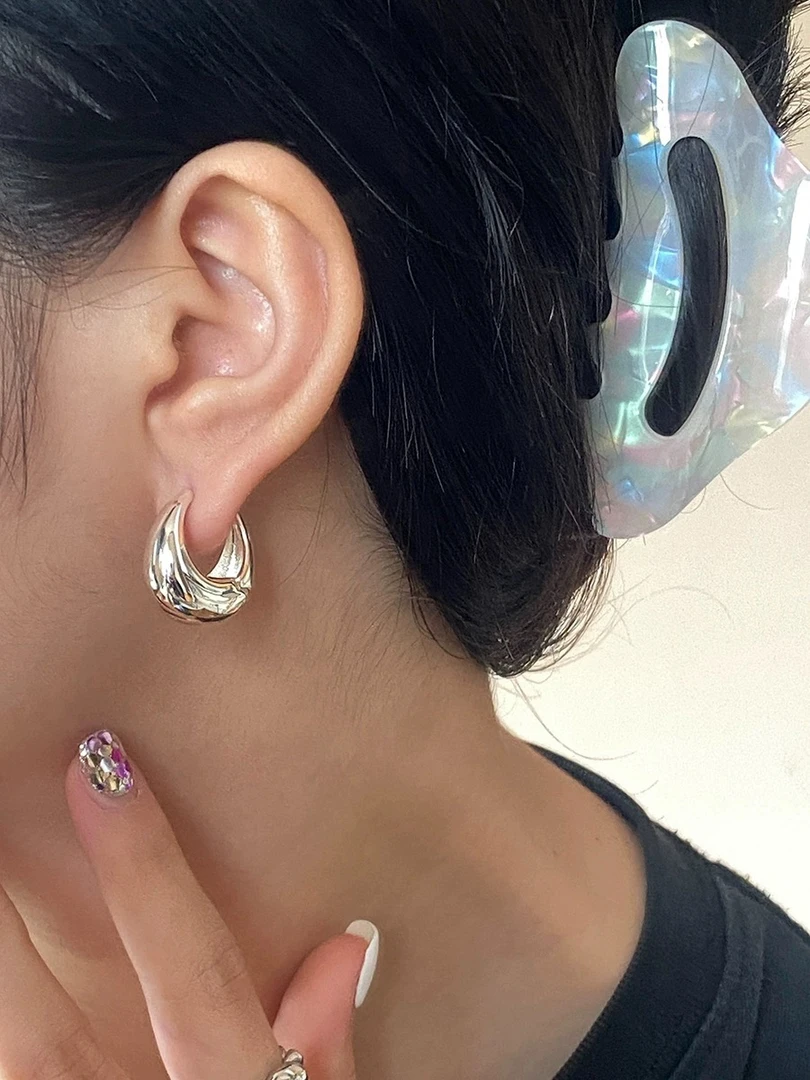 铜合金耳饰 水滴圆圈耳扣法式复古黄铜镀金欧美冷淡风耳钉