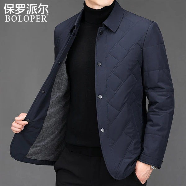 保罗冬季外套男2025棉服男翻领棉衣商务中年休闲加厚棉袄保暖外套