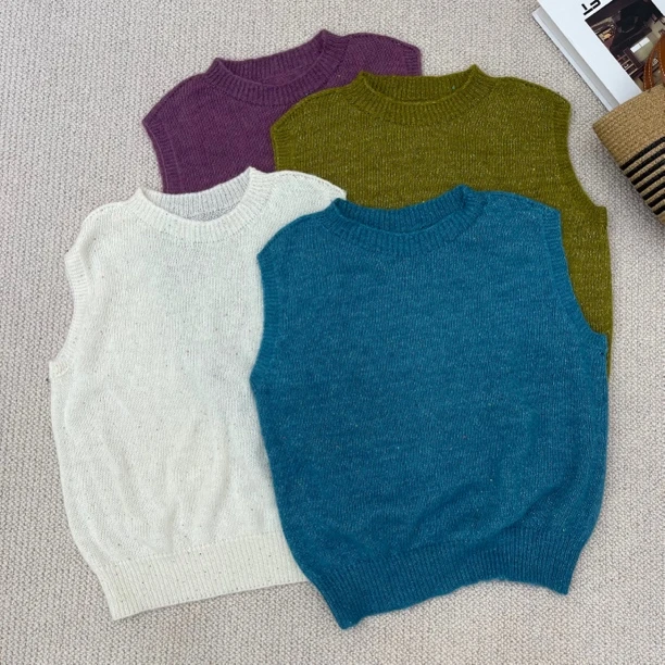 ［巧巧定制］新韩版百搭修身显瘦时尚纯色亮片圆领针织无袖上衣5820