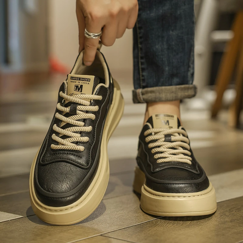 冬季男鞋休闲时尚百搭板鞋复古厚底低帮皮鞋运动鞋简约休闲男士鞋