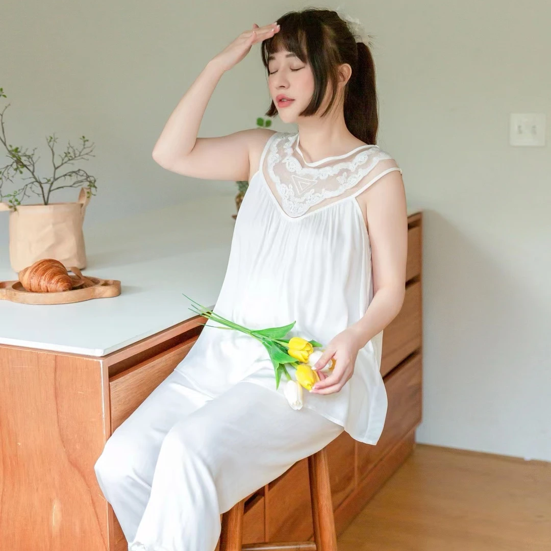 【厂家专属】【MUYA】YQ【慵懒周末】蕾丝性感宽松薄款睡衣女套装T2417