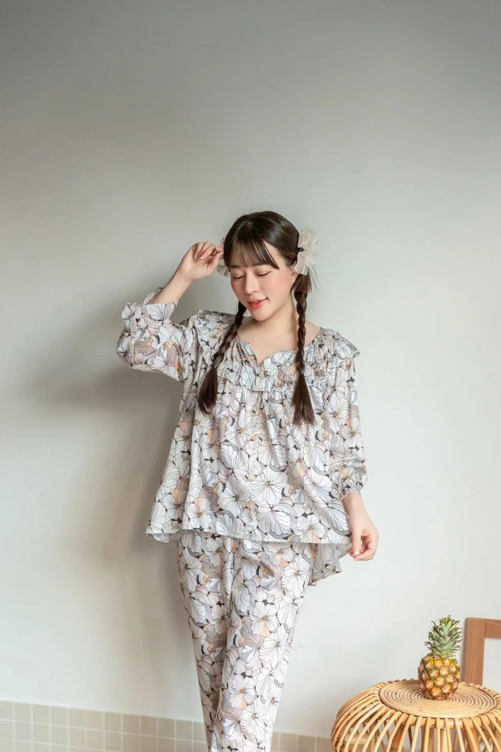 YQ【尤加利花海】长袖碎花宽松甜美睡衣夏季家居服T2409