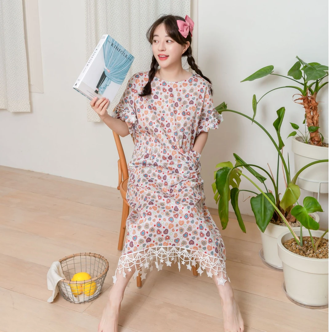 【厂家直播】YQ【粉红爱心】夏季碎花家居服睡裙连衣裙Q2303