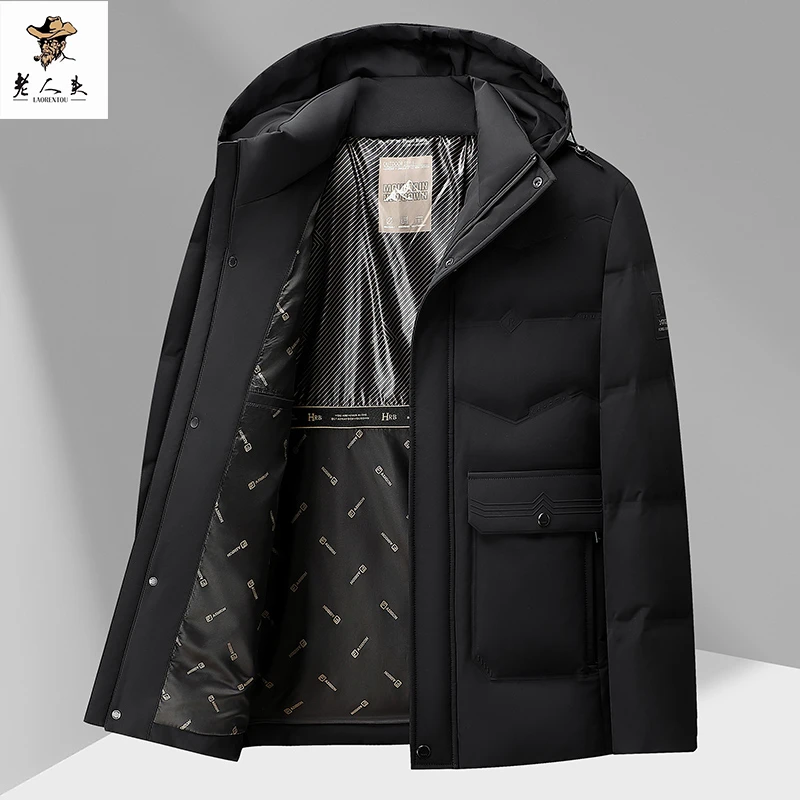 新款男士羽绒服冬季连帽加厚防风保暖爸爸装冬季休闲时尚商务外套