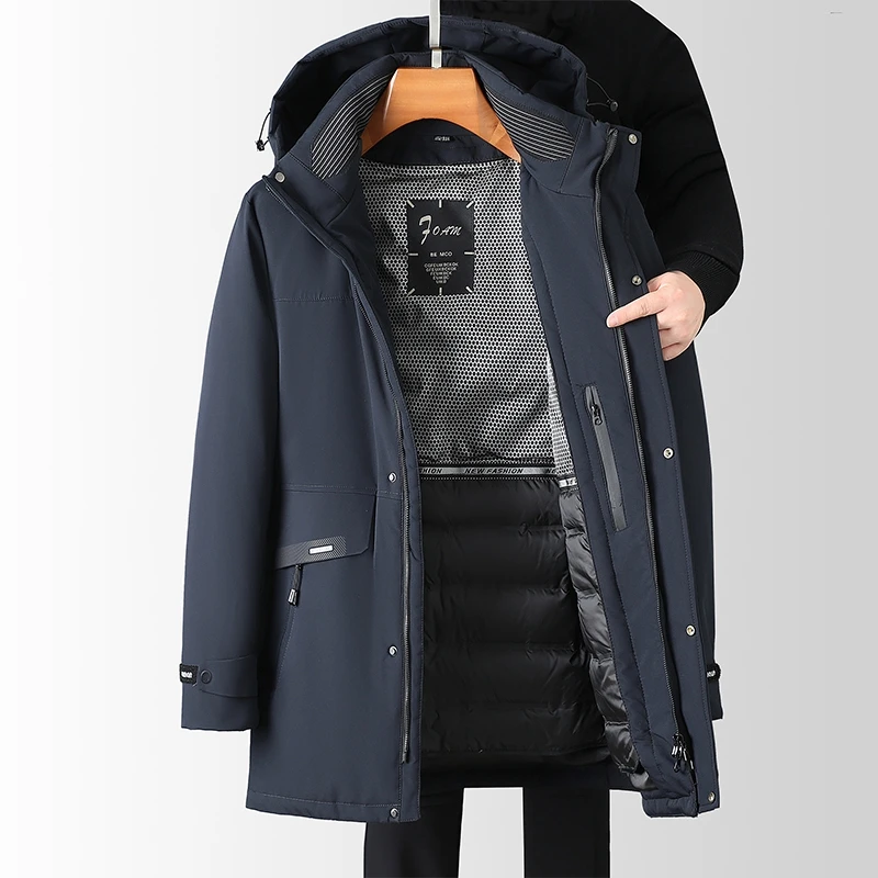 新款男士羽绒服冬季中长款连帽可脱卸防风保暖商务时尚休闲男外套
