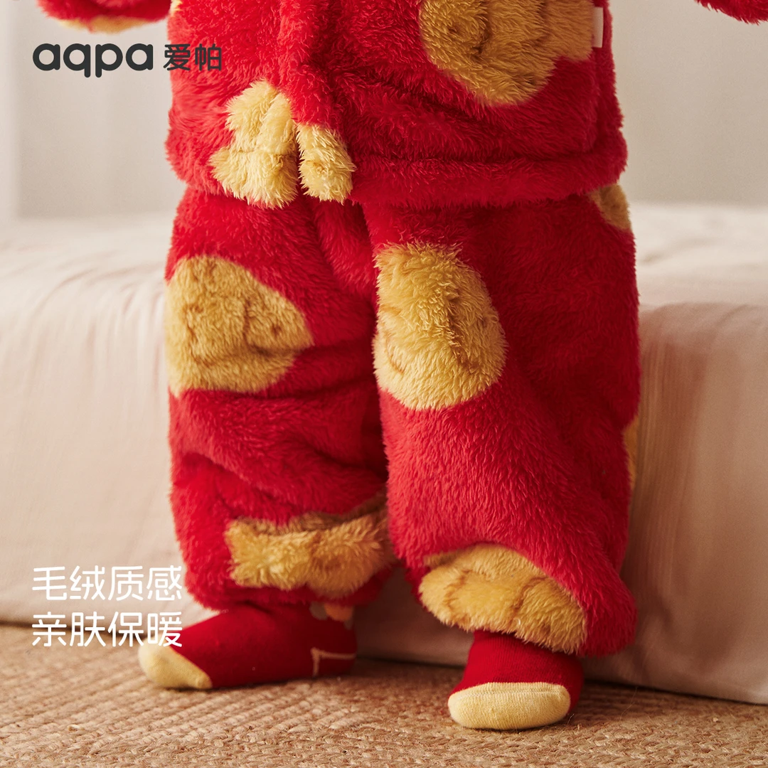 aqpa爱帕【犹鱼得水】裤子毛绒新款秋冬保暖新年红色婴幼儿宝宝长裤