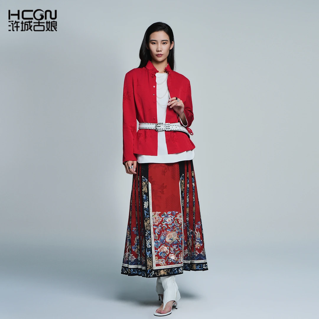 国风重工刺绣气质显瘦中长压褶高定设计感梧凤之鸣马面裙CCL19789