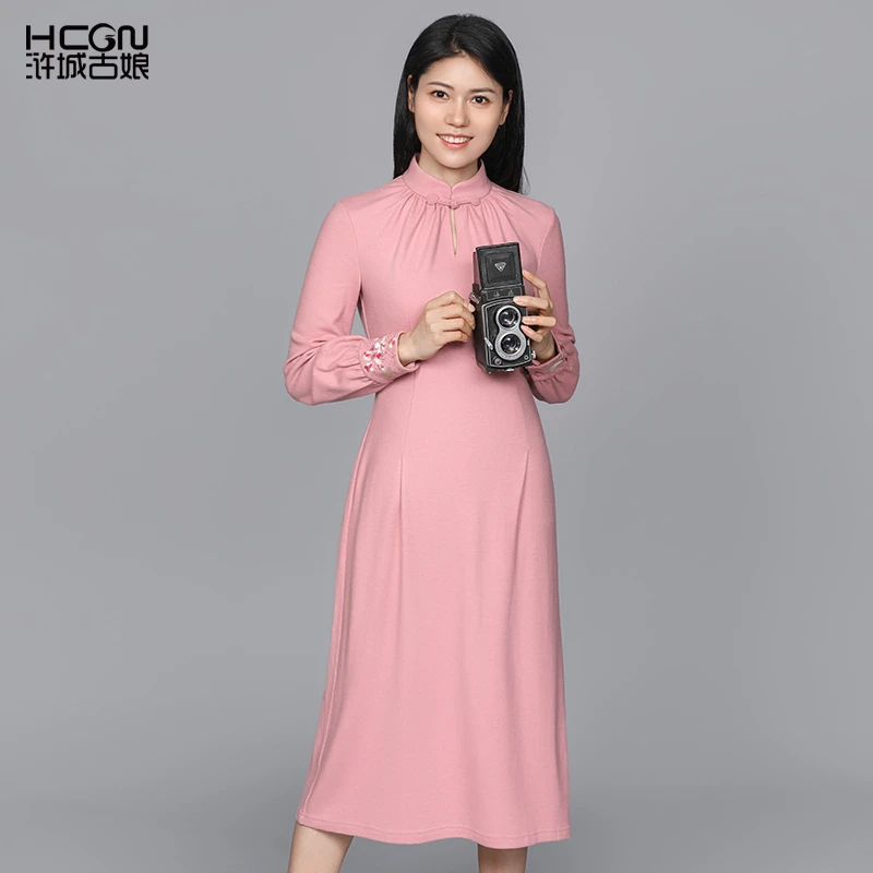 浒城古娘中式中国风绵羊毛刺绣显瘦香韵梅花女士连衣裙-22D17515