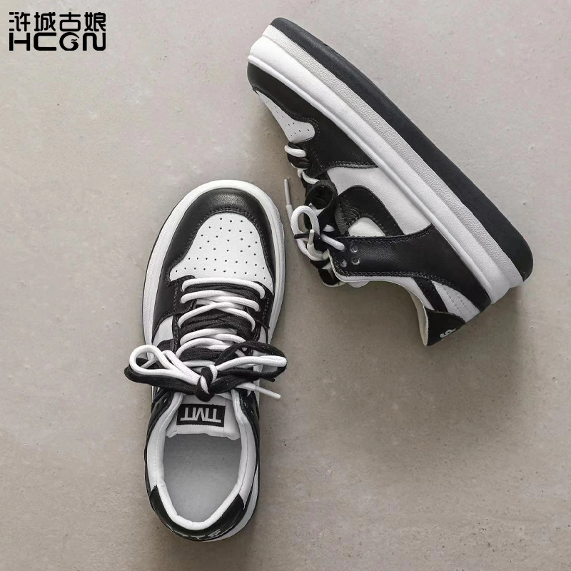 浒城古娘时尚休闲日常低帮圆头简约黑白小白鞋百搭休闲鞋女-3103