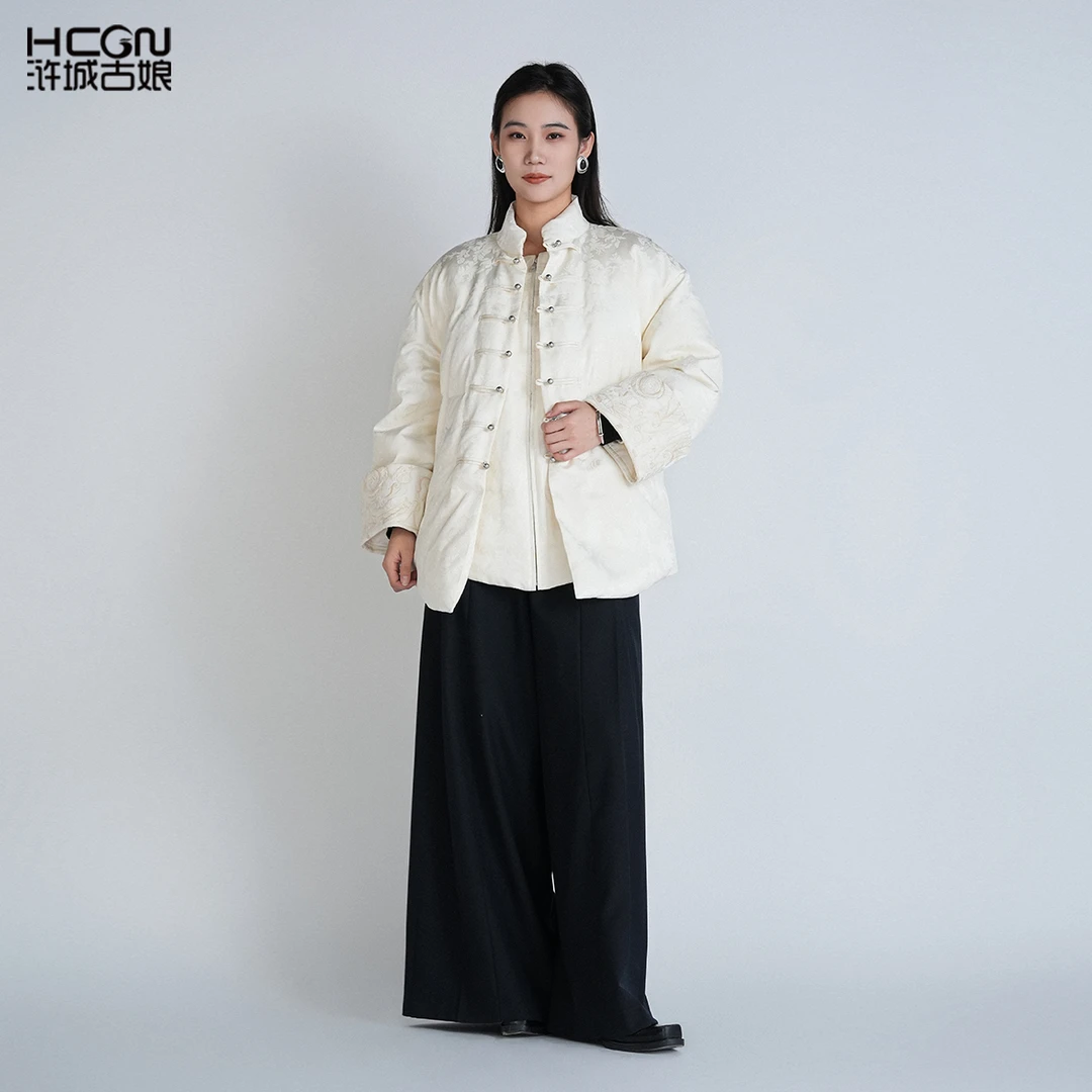 中国风白鸭绒盘扣短款立领长袖显瘦气质女百搭静乐羽绒服DCL11580