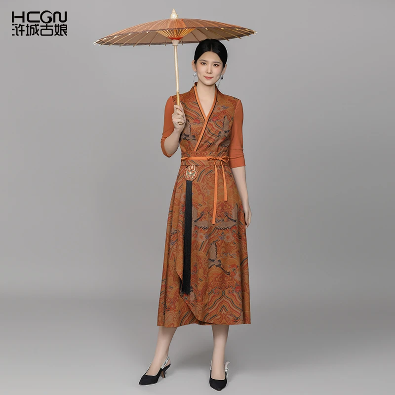 浒城古娘中式国风气质优雅高贵复古清韵阁香云纱连衣裙-22B11180