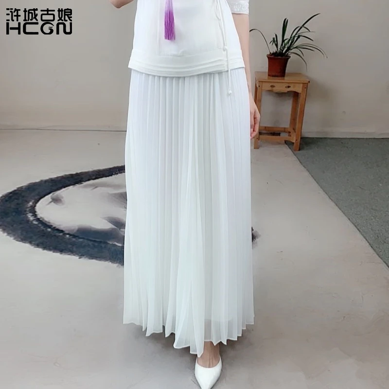 浒城古娘中式国风春夏气质优雅时尚飘逸阔腿寻行百褶裙裤-20B1912