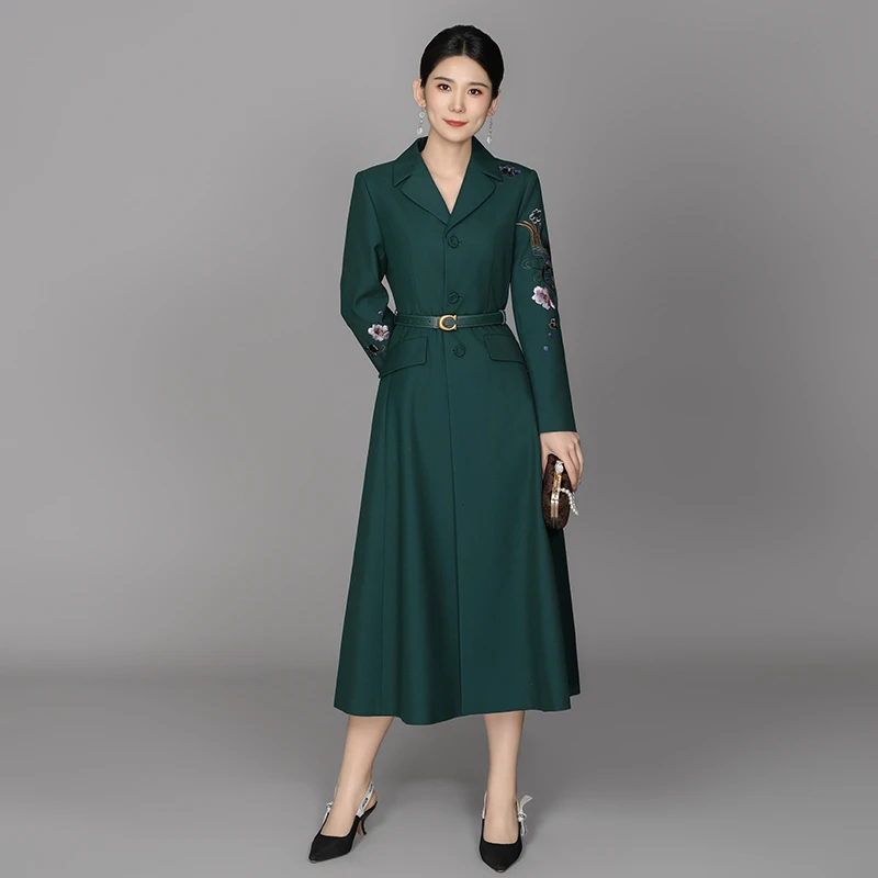 【美丽诺羊毛】中国风刺绣修身显瘦气质连衣裙仙侣大衣外套ACL11507