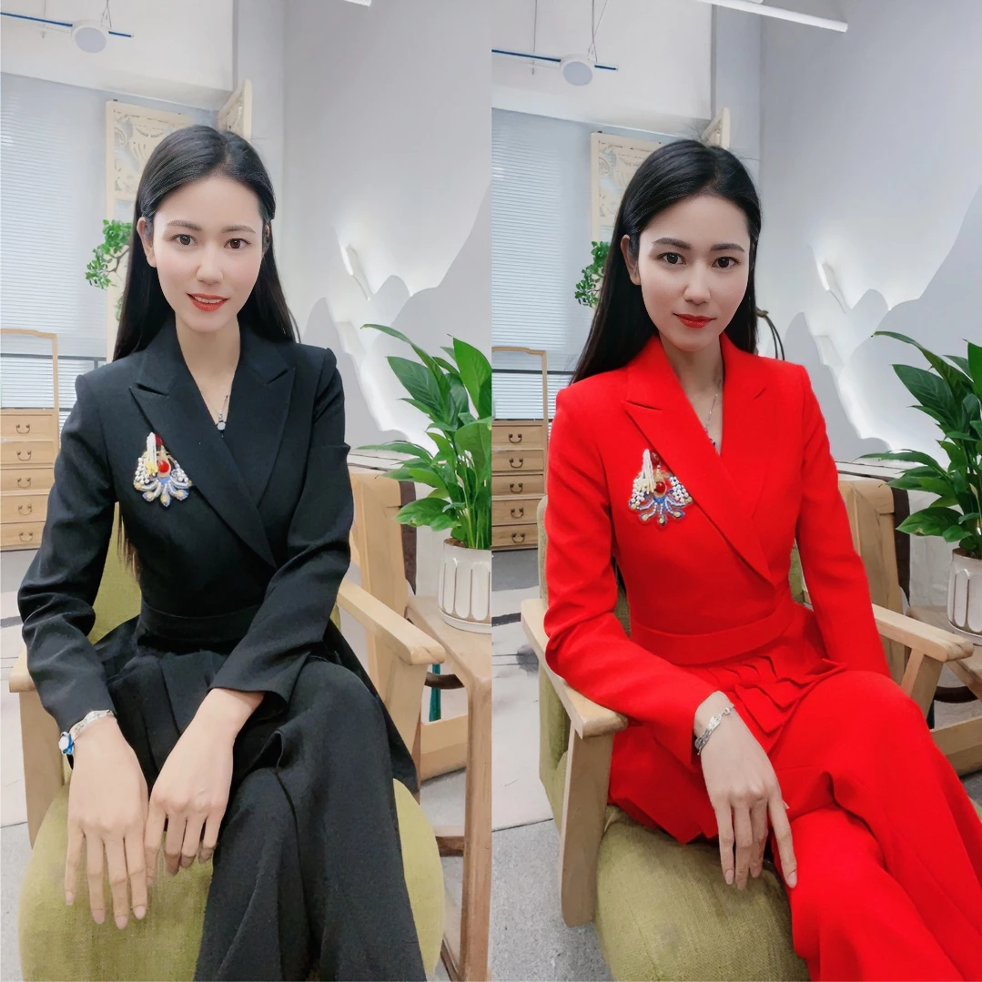 浒城古娘国风气质优雅修身女华凤惊鸣西服套装-22A18230+22A19196