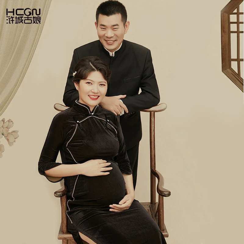 浒城古娘中式国风秋冬丝绒修身黑色中式改良女士婉清旗袍-21A1738