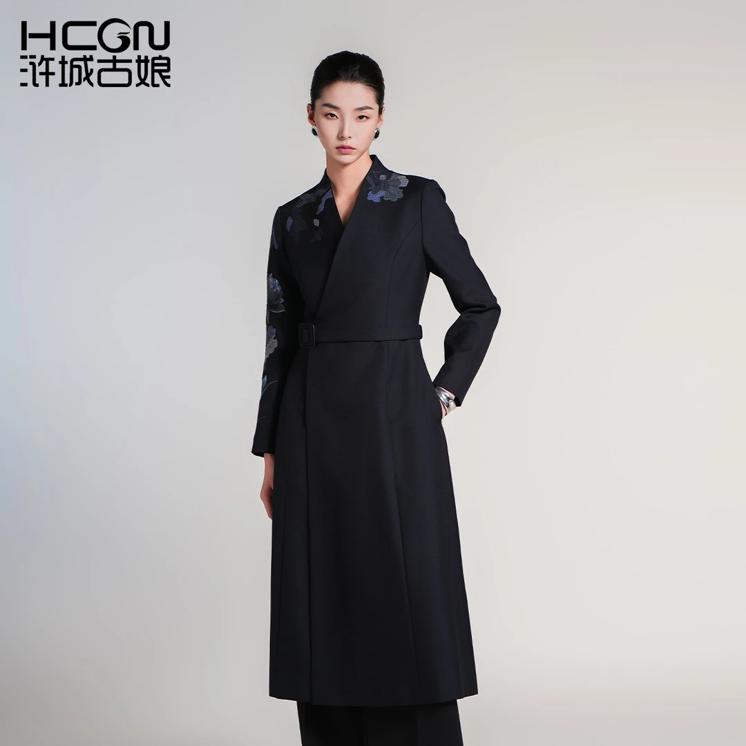 浒城古娘早秋季国风高档中长款风衣外套女忆莲战袍连衣裙ACL11508