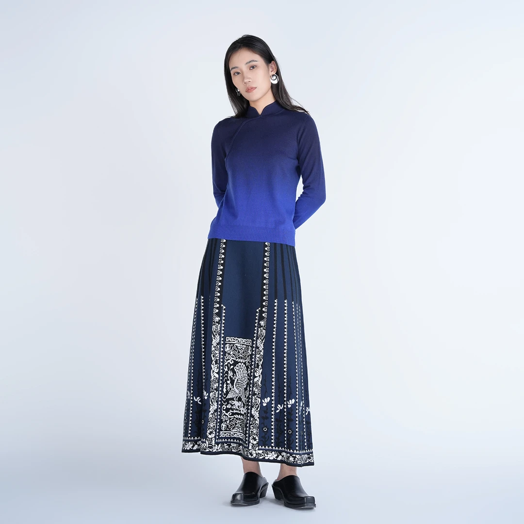 浒城古娘渐变色绵羊毛长袖立领舒适百搭悦熙渐变毛衫上衣GDC61910