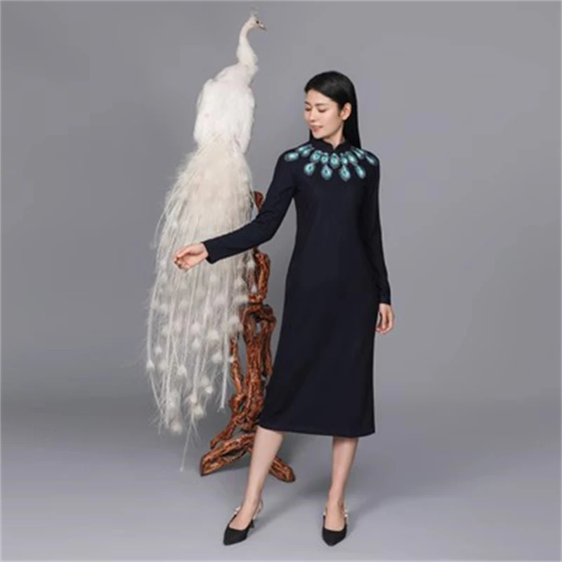 浒城古娘中式国风复古绣花精致刺绣日常长款巧晴连衣裙-22D17293