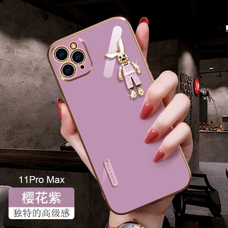苹果12/12pro/12promax新款网红女款闪钻兔子软硅胶防摔手机壳套