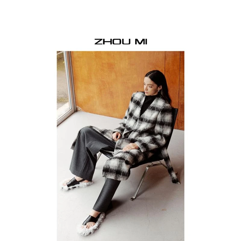 ZHOUMI “大气场”羊毛羊驼无领廓形大衣外套 ZY2717