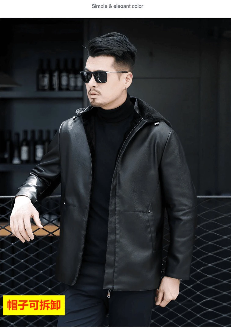 新款加绒保暖帽子可拆卸男款皮衣