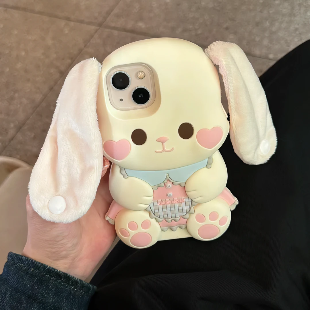 可爱呆萌长耳朵兔子适用iPhone15Promax手机壳苹果14Pro硅胶13/12