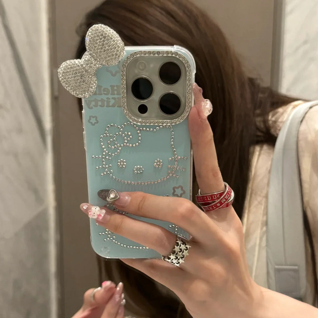 满钻蝴蝶结可爱Kitty适用iPhone15Promax手机壳苹果14PM少女13Pro